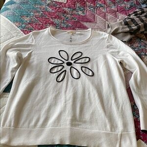 Lisa Todd White Long Sleeve Top with Black Floral Design